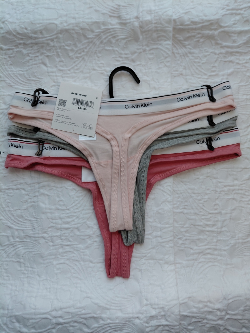 Calvin Klein Dusty Rose,Light Pink & Gray Thong 3-Pack Sz S - Picture 2 of 9
